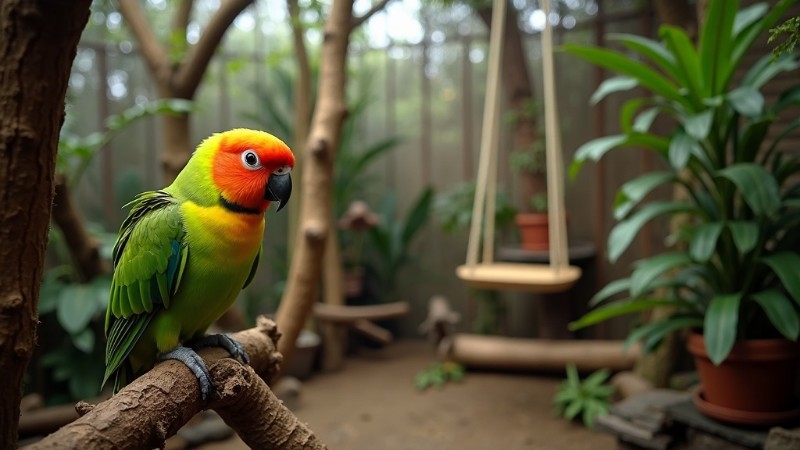 Enhancing the well-being of parakeets through thoughtful aviary design, Concept art for illustrative purpose, tags: das wohlbefinden von durchdachte volieren-gestaltung - Monok